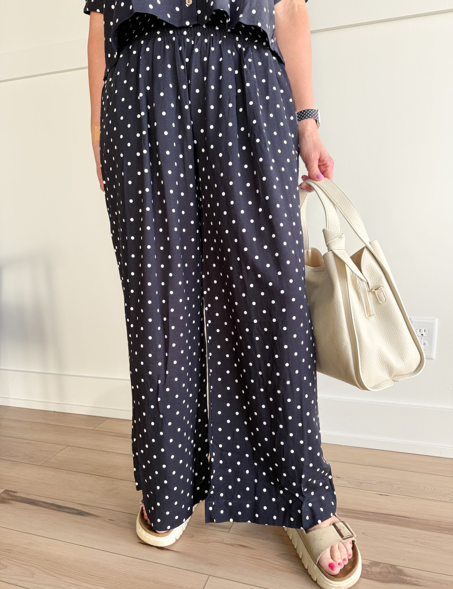 Polka Dot Wide Leg Pants- Navy - Ana Patricia Boutique