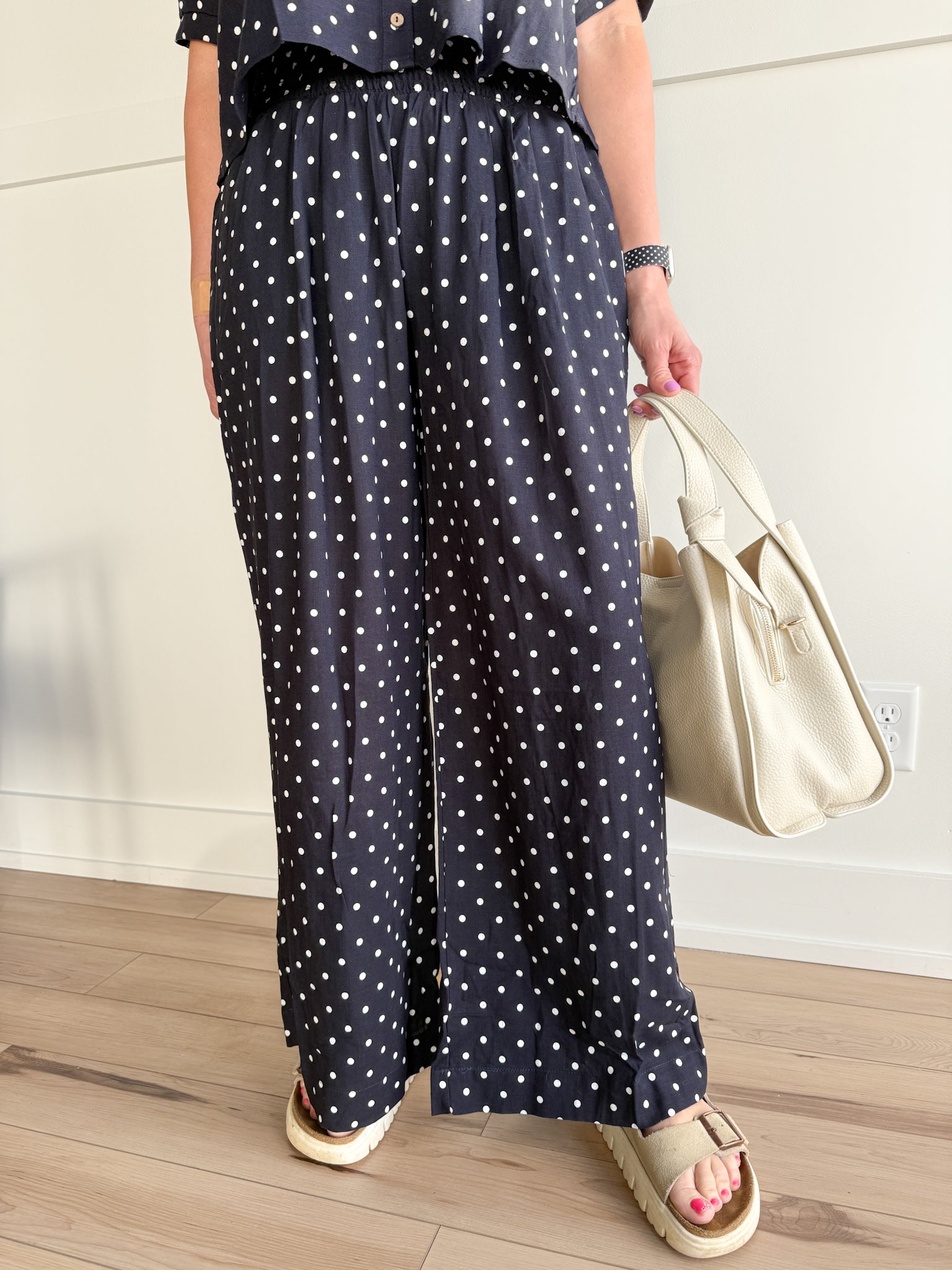 Polka Dot Wide Leg Pants- Navy - Ana Patricia Boutique