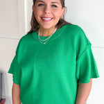 Raw Edge Sweater Top- Green - Ana Patricia Boutique