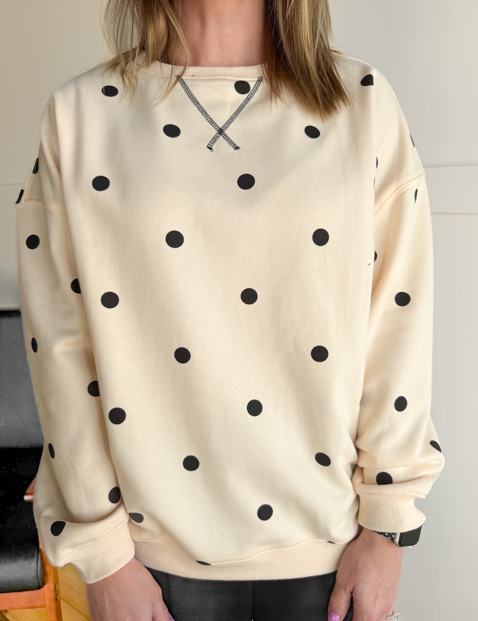 Polka Dot French Terry Top- Cream/Black - Ana Patricia Boutique