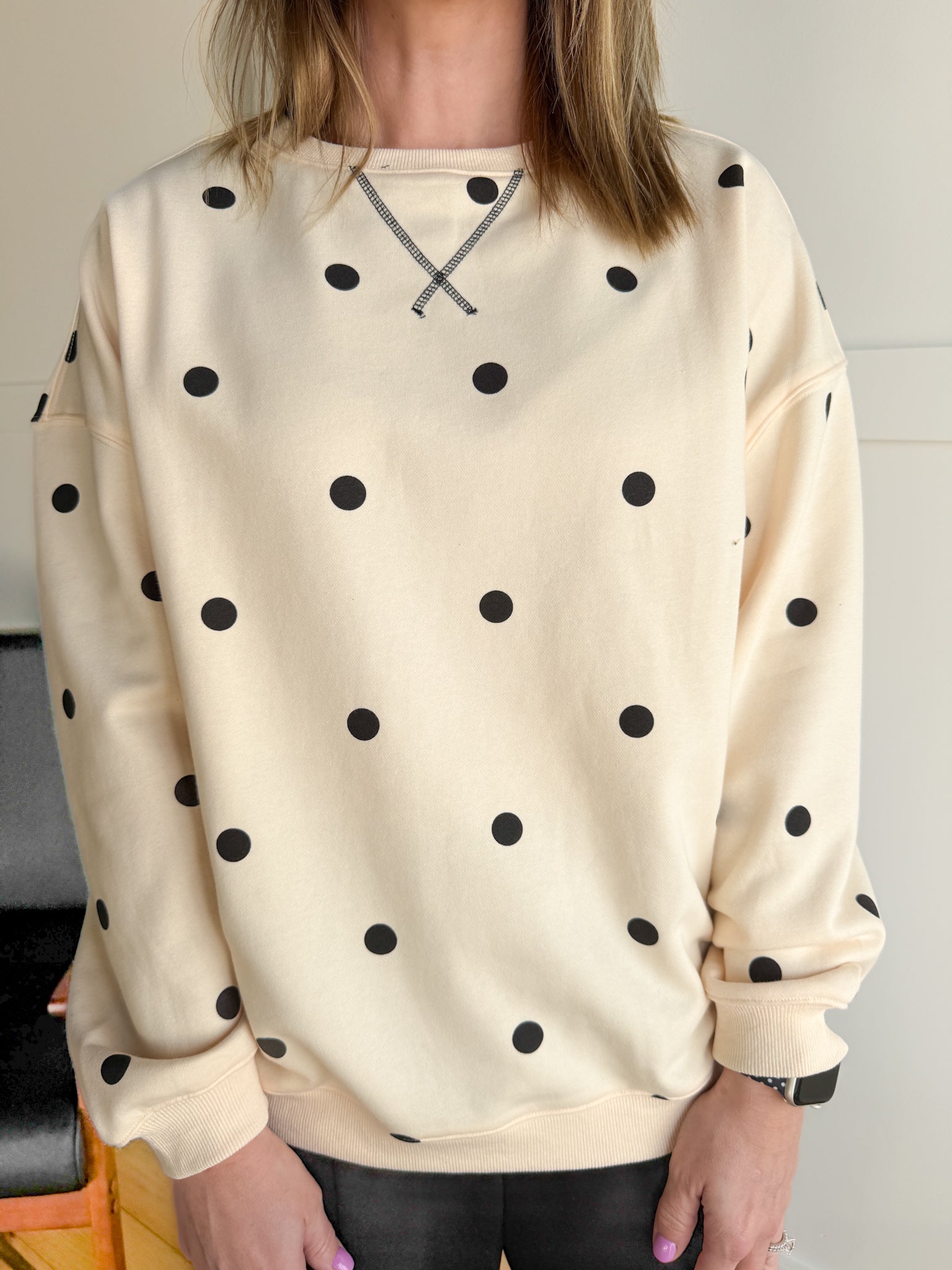 Polka Dot French Terry Top- Cream/Black - Ana Patricia Boutique