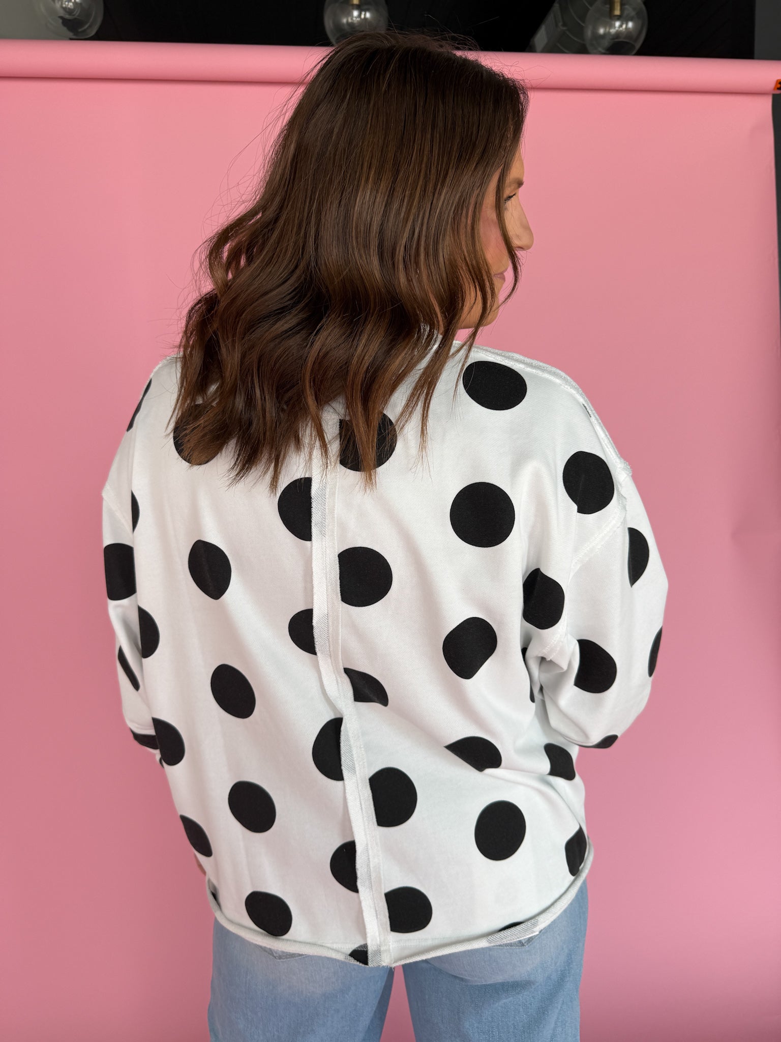 V Neck Polka Dot Pullover-Ivory/Black - Ana Patricia Boutique