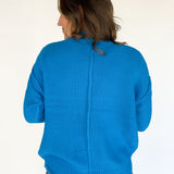V Neck Waffleknit Cardigan- Blue - Ana Patricia Boutique