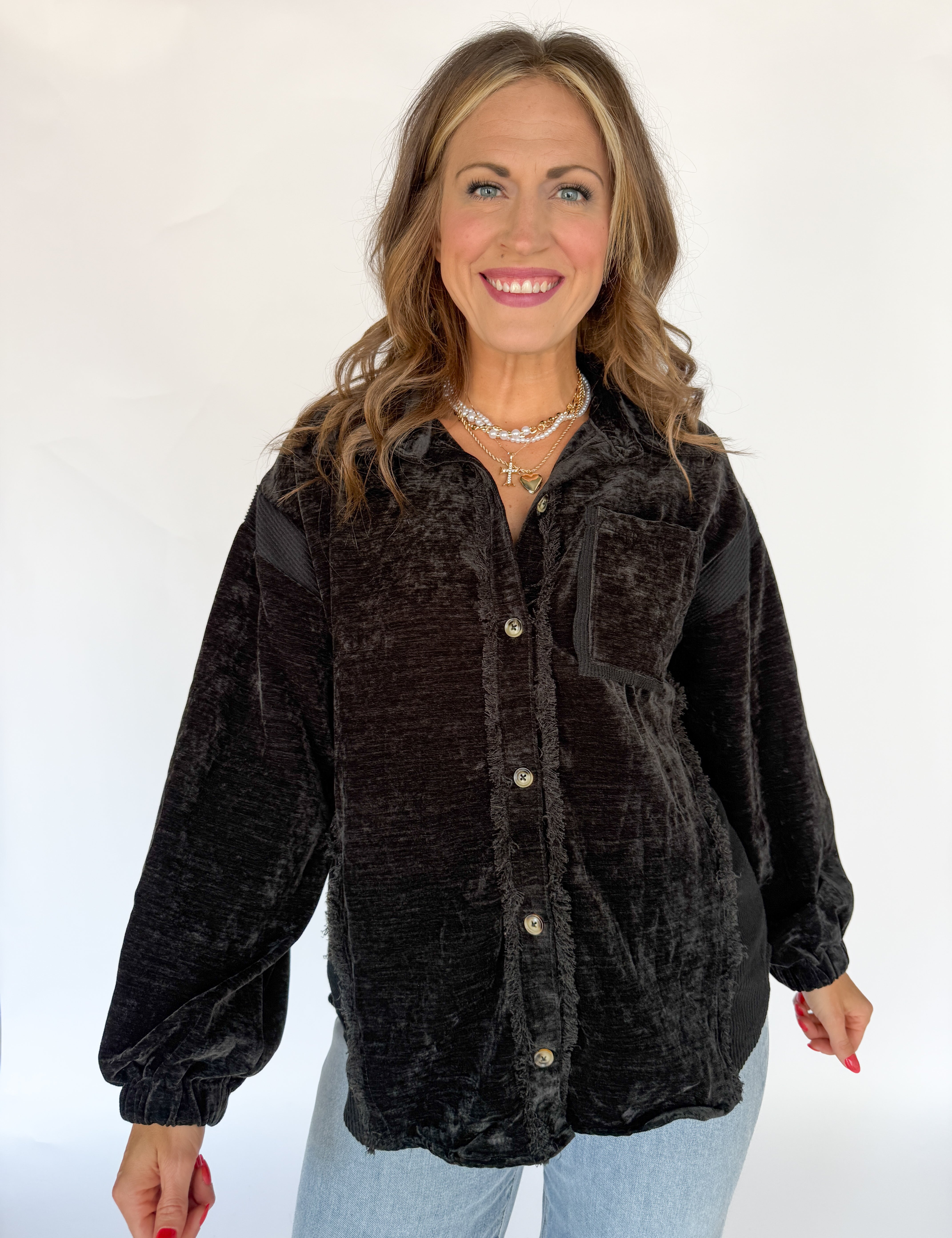 Button Down Jacket- Black - Ana Patricia Boutique