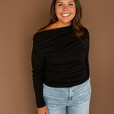 Knit Off Shoulder Top- Black