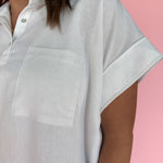 Collared Woven Top- White - Ana Patricia Boutique