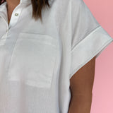 Collared Woven Top- White - Ana Patricia Boutique