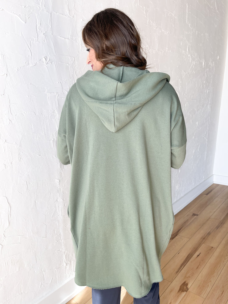 Long Line Open Cardigan- Moss Green