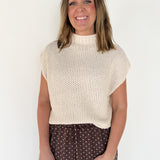 Mock Neck Knit Sweater- Cream