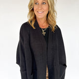 Open Front Bat Wing Cardigan- Black