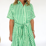 Stripe Mini Flare Dress- Green