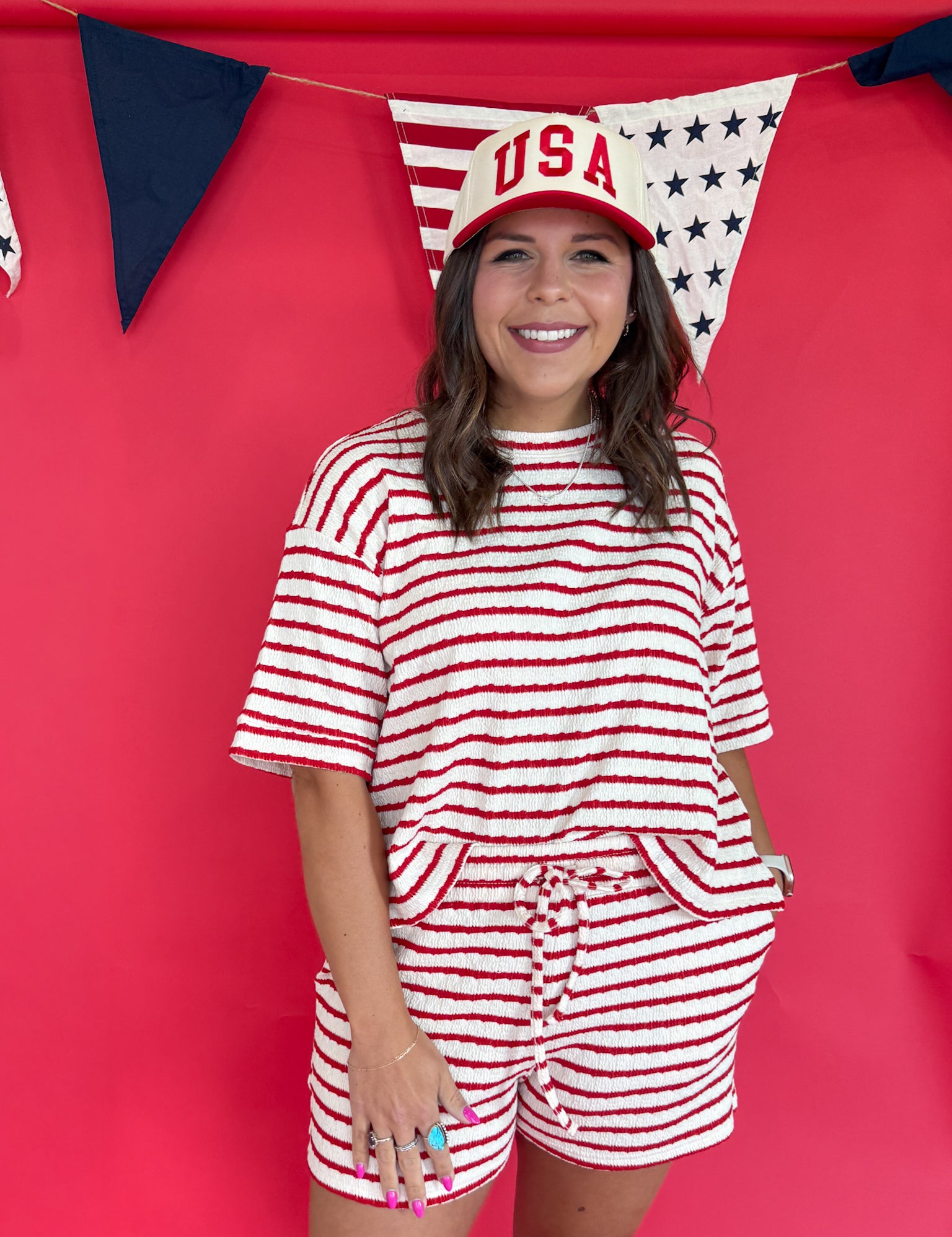 Striped Two-Piece Set- Red - Ana Patricia Boutique