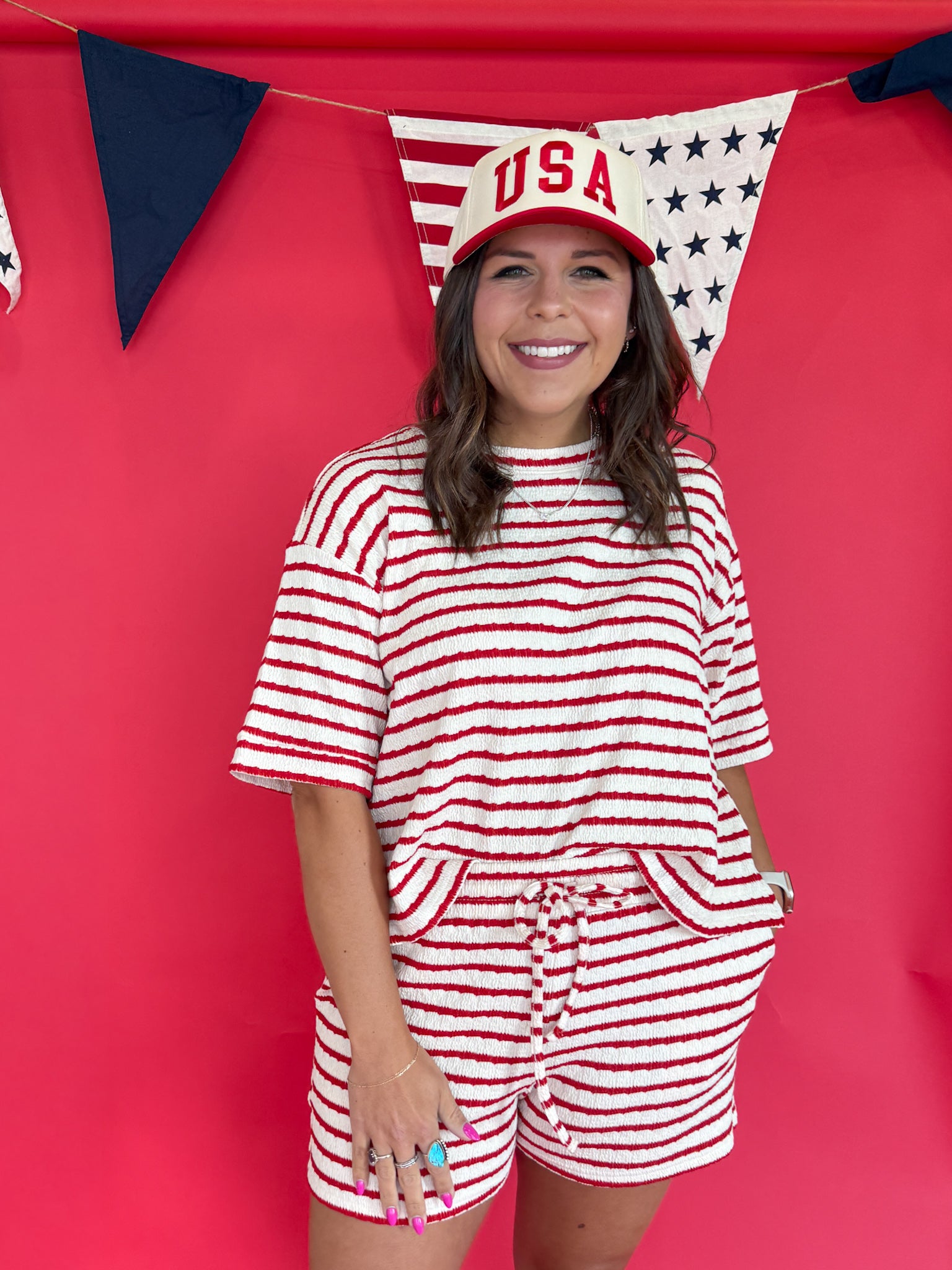 Striped Two-Piece Set- Red - Ana Patricia Boutique