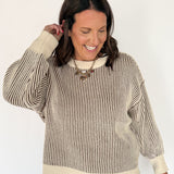 Two Tone Crewneck Sweater- Brown