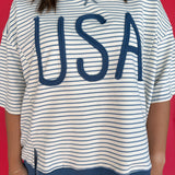 USA Rope Embroidery Top- Blue - Ana Patricia Boutique