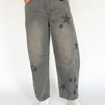 Star Printed Barrel Jeans- Charcoal - Ana Patricia Boutique
