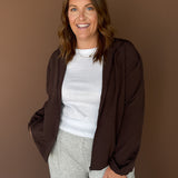 Peplum Windbreaker Jacket-Chocolate Brown