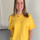 Raw Edge Sweater Top- Yellow - Ana Patricia Boutique