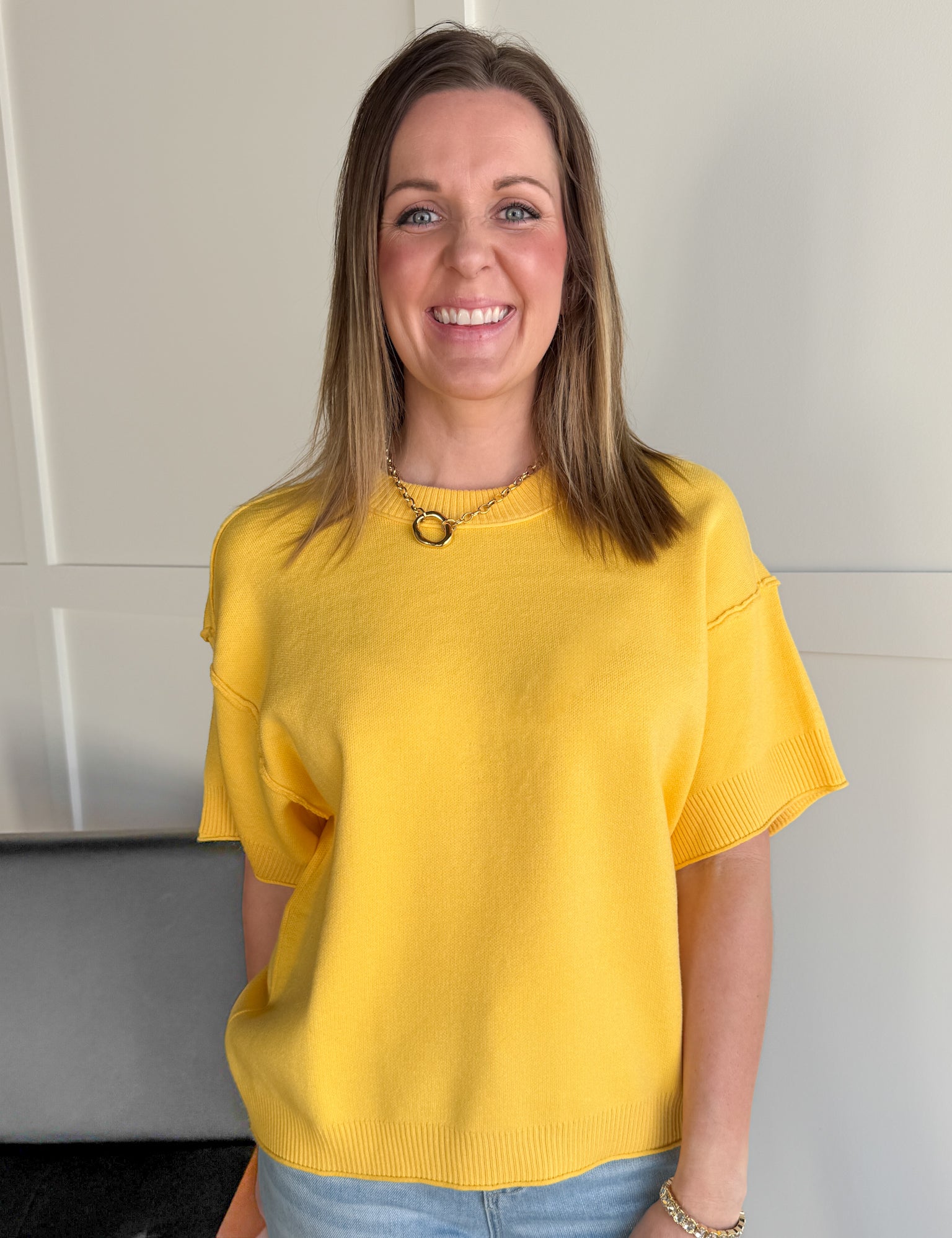 Raw Edge Sweater Top- Yellow - Ana Patricia Boutique