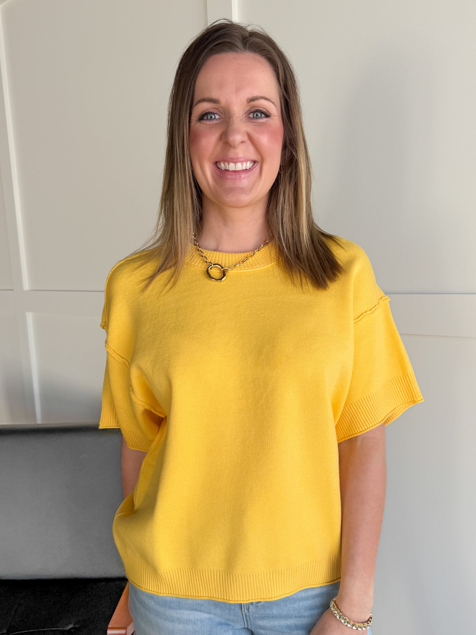 Raw Edge Sweater Top- Yellow - Ana Patricia Boutique