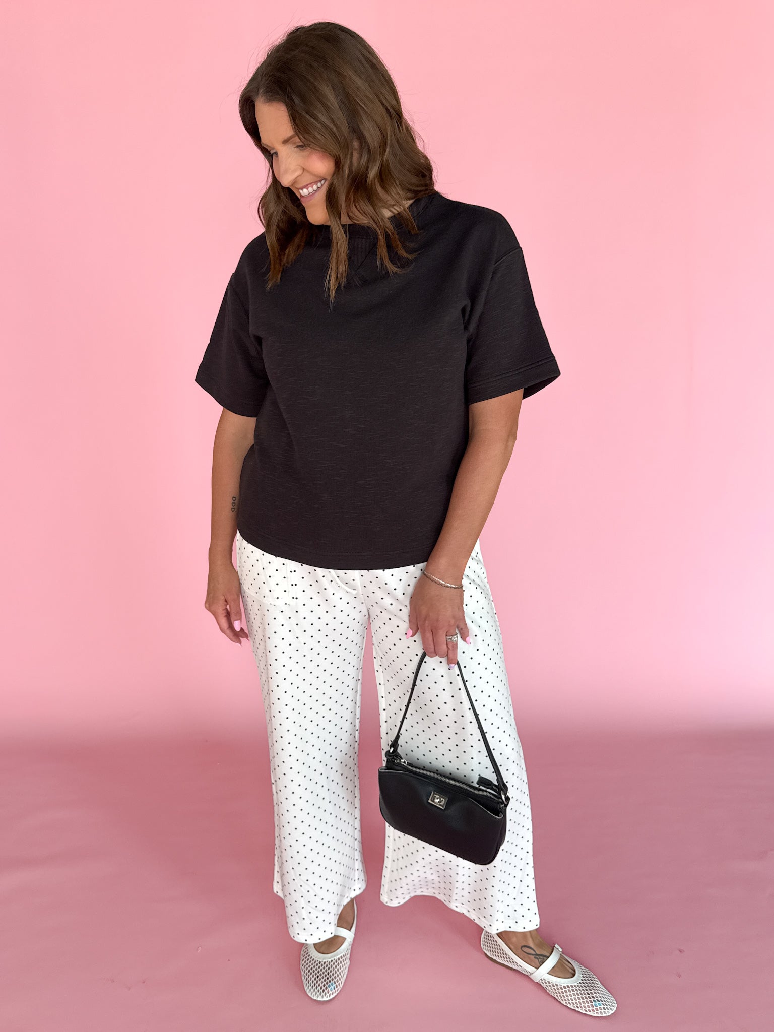 Crew Neck Short Sleeve Top- Black - Ana Patricia Boutique