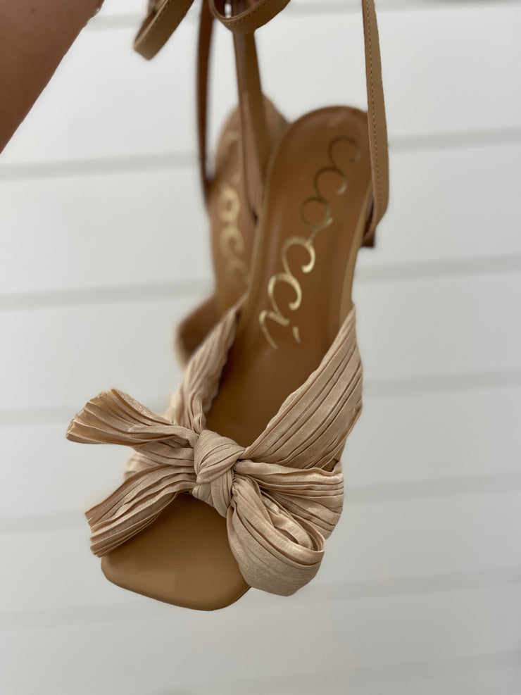Cara Pleated Bow Heels-Taupe