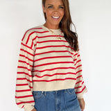 Striped Crewneck Sweater- Red