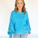 Washed Terry Heart Pullover- Blue - Ana Patricia Boutique