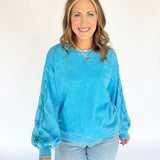 Washed Terry Heart Pullover- Blue - Ana Patricia Boutique