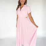 Cut Out Side Maxi Shirtdress- Pink - Ana Patricia Boutique