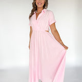 Cut Out Side Maxi Shirtdress- Pink - Ana Patricia Boutique