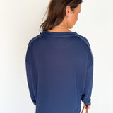 Ribbed Crewneck Top- Navy