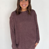 Mineral Wash Waffleknit Pullover- Cherry