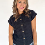 Button Down Cardigan Top- Black - Ana Patricia Boutique