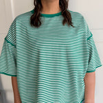 Oversized Stripe Tee- Green/White - Ana Patricia Boutique