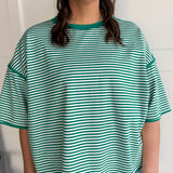 Oversized Stripe Tee- Green/White - Ana Patricia Boutique