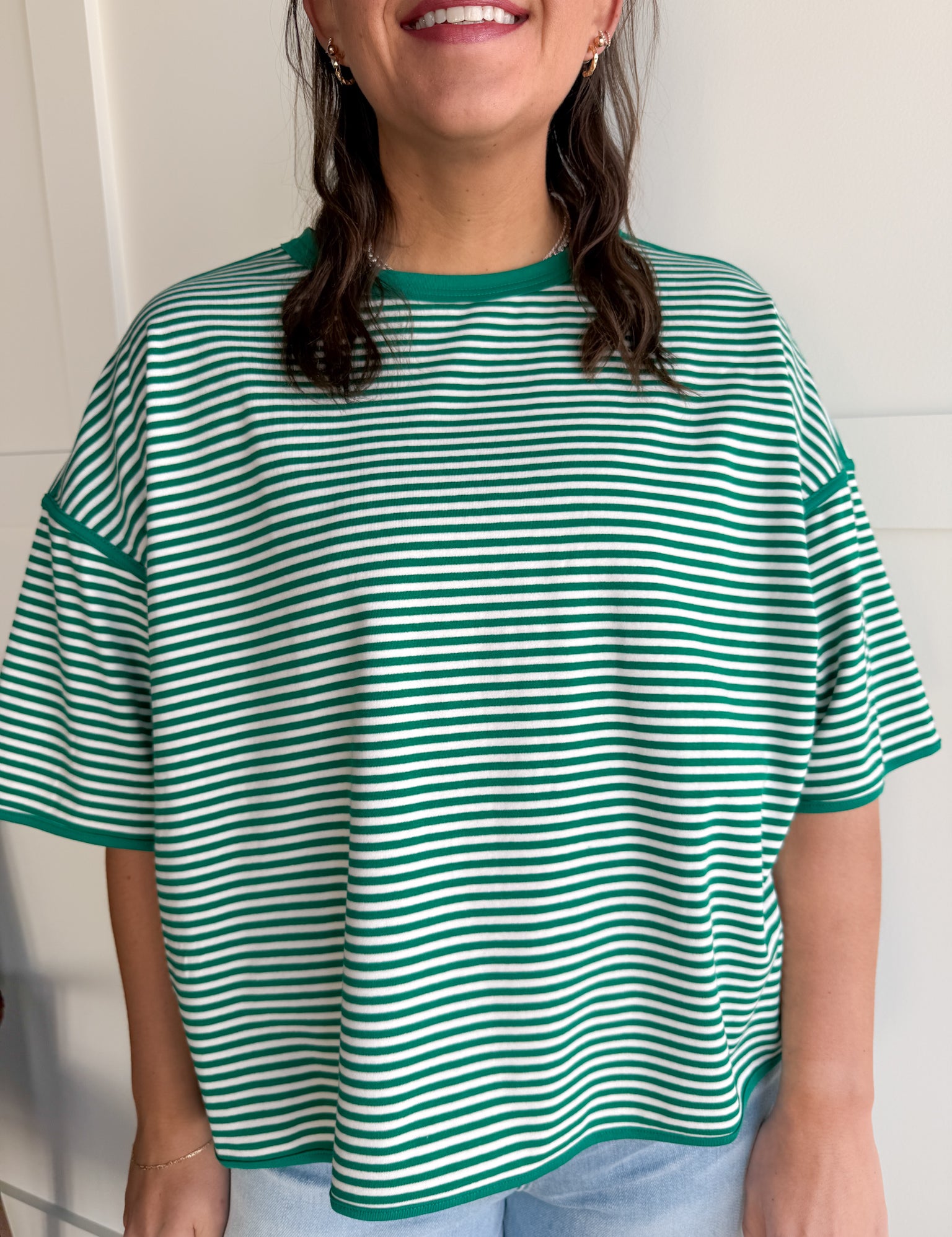 Oversized Stripe Tee- Green/White - Ana Patricia Boutique