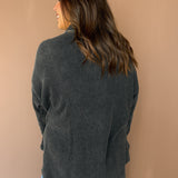 Mineral Wash Waffleknit Button Up-Black