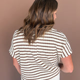 Split Neck Collared Top- Brown