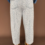 Ditsy Floral Barrel Pants- Ash Grey
