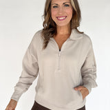Scuba Piping Quarter Zip- Taupe/Cream