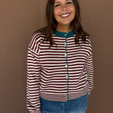 Striped Sweater Cardigan- Wine