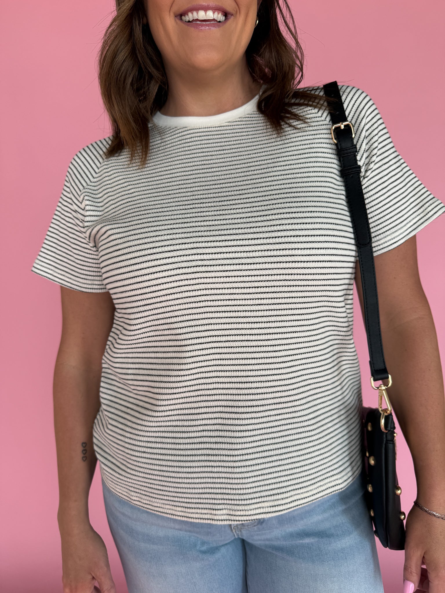 Textured Stripe Tee- White - Ana Patricia Boutique