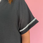 Scallop Embroidery Collared Top- Black - Ana Patricia Boutique