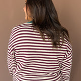 Striped Sweater Cardigan- Wine