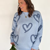 Painted Heart Sweater- Blue