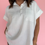 Collared Woven Top- White - Ana Patricia Boutique