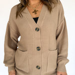 V Neck Waffleknit Cardigan- Dark Taupe - Ana Patricia Boutique