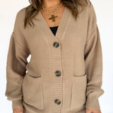 V Neck Waffleknit Cardigan- Dark Taupe - Ana Patricia Boutique