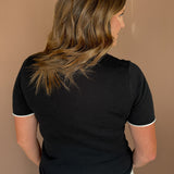 Layered Look Sweater Top- Black